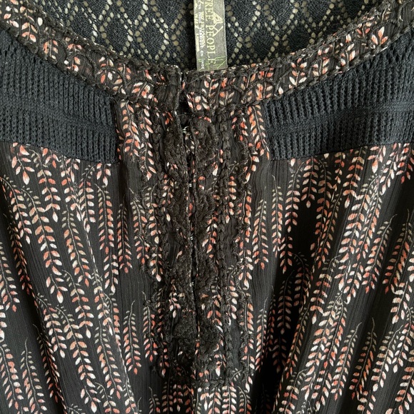 Free People Women's Black Lace Mini Dress SZ M Leather Tie 3/4 Sleeve - Picture 3 of 12